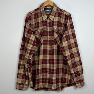 Dixxon Flannel Shirt Mens 2XT Beige Red Plaid Red Green Show Possum Long Sleeve
